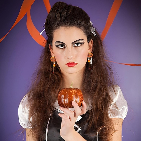 Halloween Pumpkin Earrings - Orange and Black - Picture 4 of 4